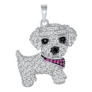 Silver 925 Rhodium Plated Cubic Zirconia Rhodium Plated Puppy Pendant